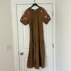 NWT green anthropologie dress with embroidery and black corset 2 piece set